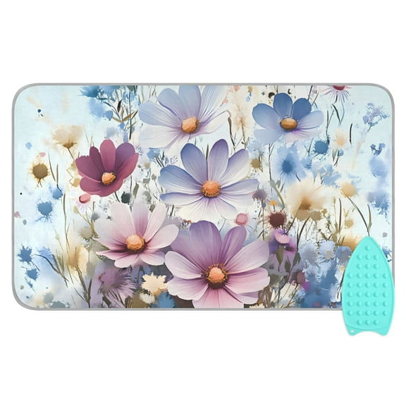 Purple and Blue Flowers Watercolor Ironing Mat Blanket for Table Top Travel Portable Ironing Board Pad 47.2x27.6 Inch