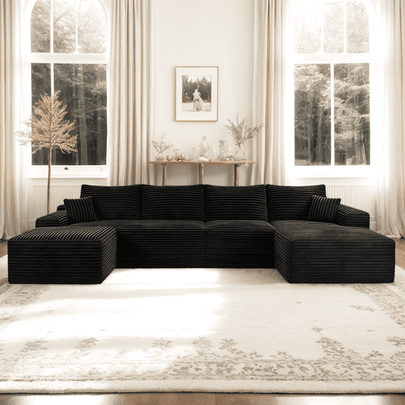 Eyisean Oversized Corduroy Sectional Boneless Couch, 135" W U Shaped Modular Sectional Sofa with Chaise/Ottoman, Comfy Compress Sofa for Living Room