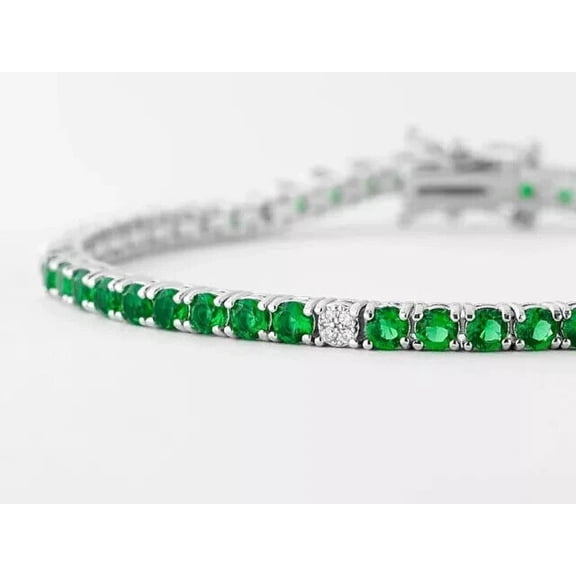 8Ct Round Lab Created Emerald & Diamond Tennis Bracelet 14k White Gold Finish