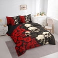 thumbnail image 2 of Homewish Hipple Sugar Skull 7-Piece King Bedding,Halloween Romantic Rose King Bed in a Bag,Red Black,Black Reversible, 2 of 8