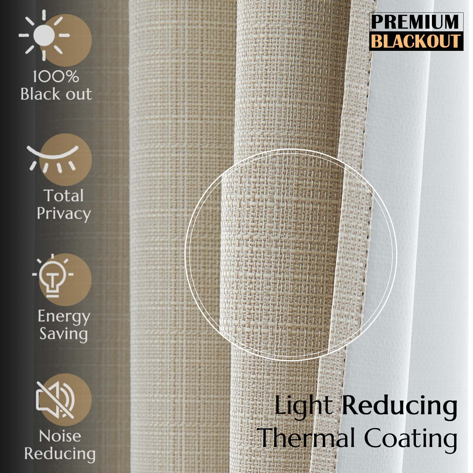 Curtainking Blackout Curtains 38 x 96 Inches Beige Linen Textured Drapes for Bedroom Grommet 2 Panels