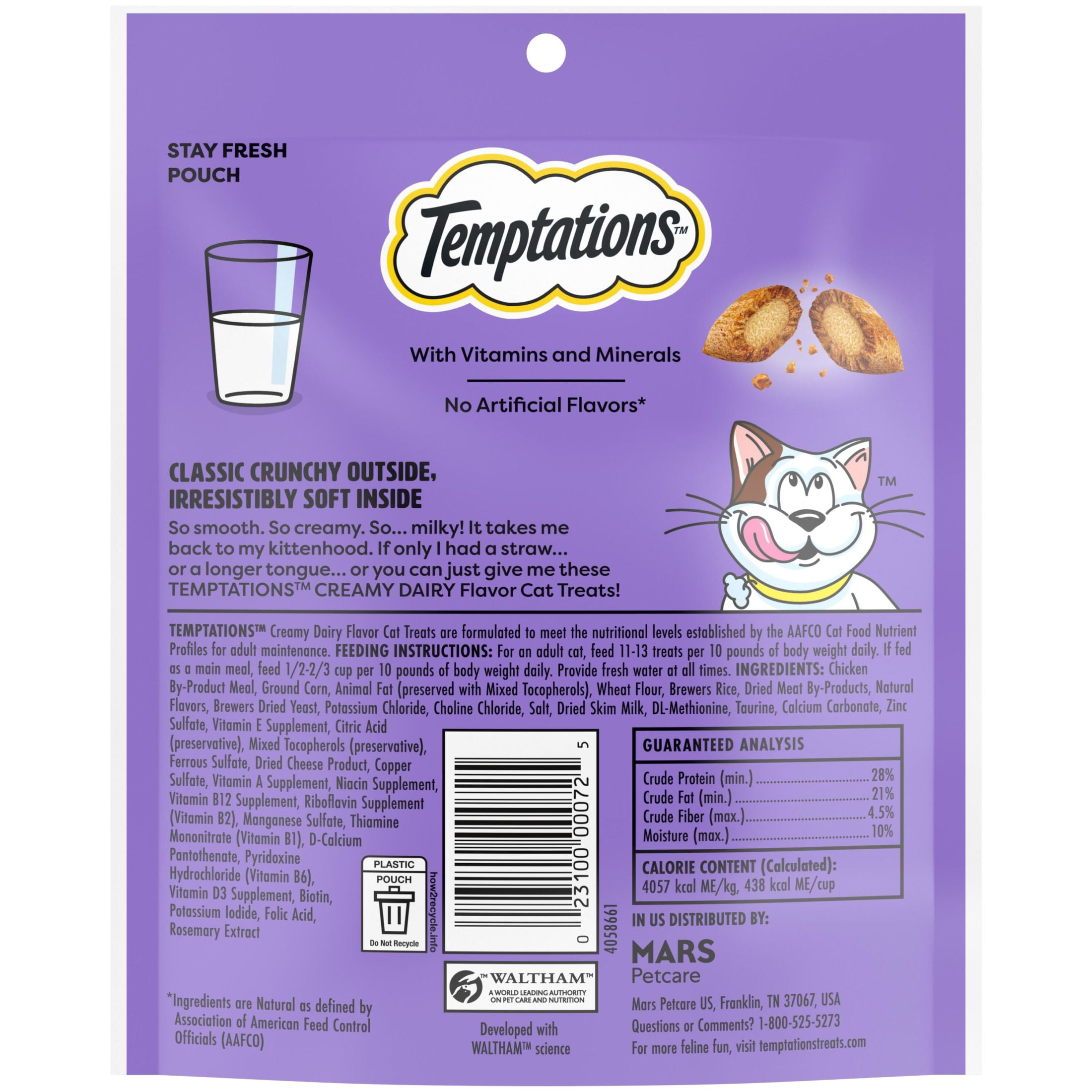 (12 pack) Temptations Classic Creamy Dairy Flavor Crunchy And Soft Treats For Cats, 6.3 Oz Pouch