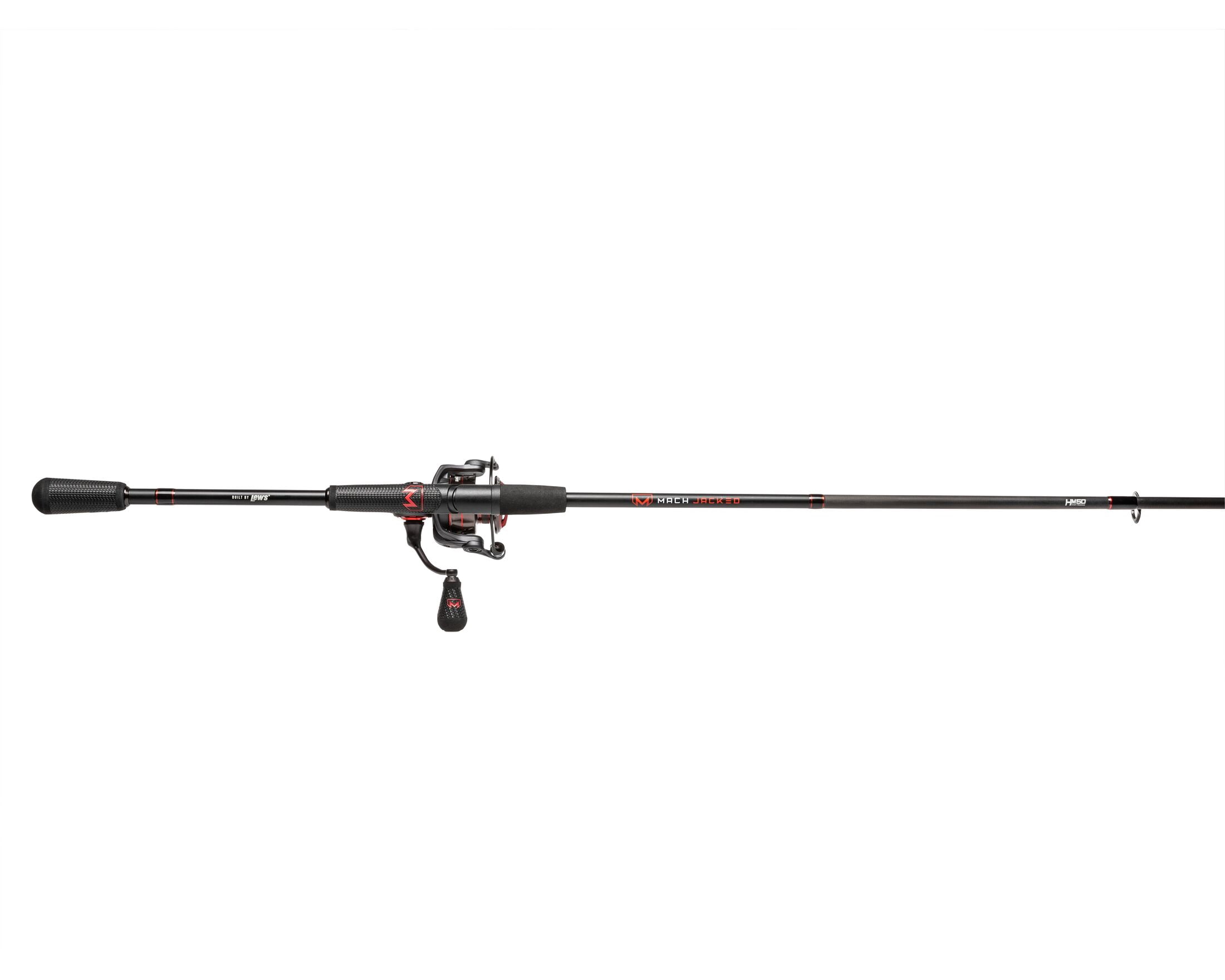 Lew’s MACH Jacked Spinning Reel and Fishing Rod Combo, 7-Foot 2-Inch Rod, Size 300 Reel, Charcoal/Black/Red