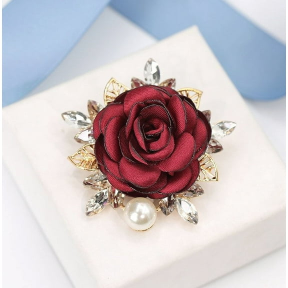Zhuge Elegant Rose Flower Brooch Pin for Women Men Wedding Party Gentleman's Essentials Lapel Pin Dress Suit Accessories Gift Valentine's Day-Red A