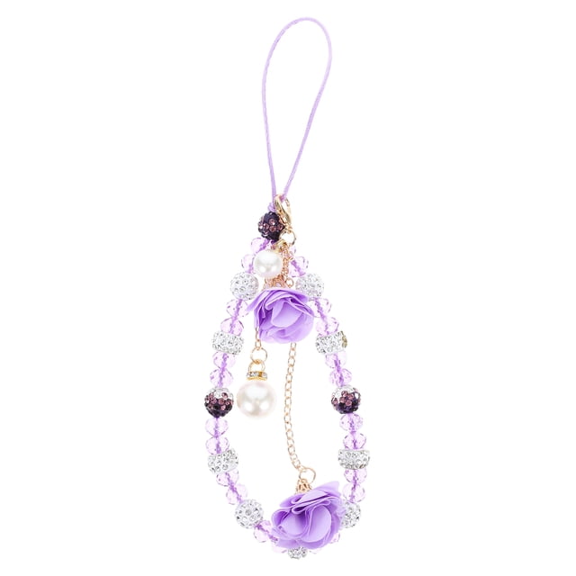 Cordón de muñeca para teléfono con cuentas de cristal y colgante de flor, correa de teléfono con cuentas, correa antideslizante para teléfono celular para billetera.