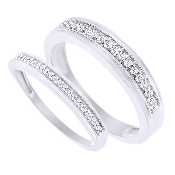 Round Cut White Natural Diamond His and Hers Wedding Band Ring Set in 14K White Gold (0.25 Cttw)