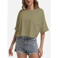 thumbnail image 3 of Women's Comfy Basic Workout Gym Short Sleeve Crop Tops Casual Loose Oversized T-Shirts, 3 of 6