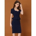 thumbnail image 2 of Vestido retro de manga corta con volantes y cuello de corazón para mujer Azul marino XL, 2 of 5