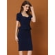 thumbnail image 2 of Vestido retro de manga corta con volantes y cuello de corazón para mujer Azul marino XL, 2 of 5