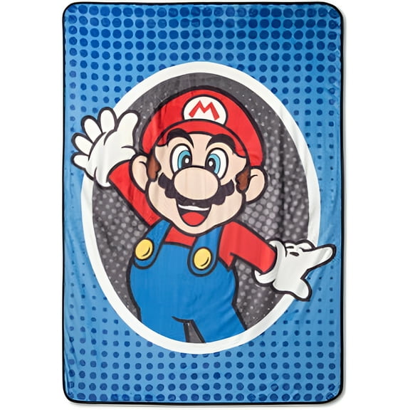 Nintendo Super Mario Blue Polka Dot Polyester Bed Blanket, Twin