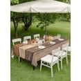 thumbnail image 4 of Outdoor Tablecloths with Umbrella Hole & Zipper, Farmhouse Beige Brown 60 x102 Inch Rectangle Tablecloths, Vintage Wooden Striped Waterproof Table Cloth, Patio/Pool/Picnic Table Covers, 4 of 8