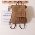 thumbnail image 4 of Mochila de paja para mujer, bolso de hombro con cordón, bolsos de playa bohemios, mochila de paja de ganchillo tejida hecha a mano de verano, 4 of 6