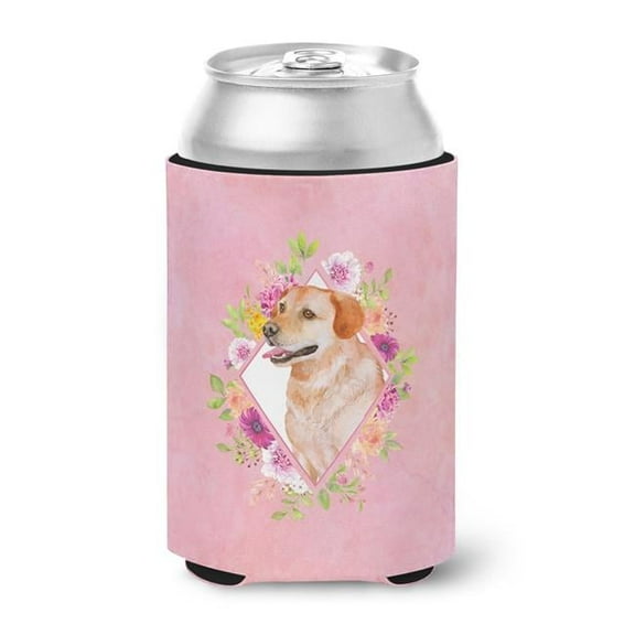 Yellow Labrador Retriever Pink Flowers Can or Bottle Hugger