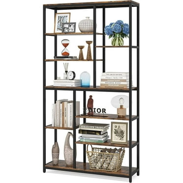 Tribesigns 79 inches Tall Bookshelf Bookcase, 8-Tier Staggered Bookcase, Modern Freestanding Open Book Shelves, Wide Wood Etagere Shelving Unit Display Shelf for Living Room (Brown)