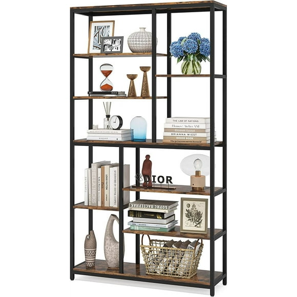 Tribesigns 79 inches Tall Bookshelf Bookcase, 8-Tier Staggered Bookcase, Modern Freestanding Open Book Shelves, Wide Wood Etagere Shelving Unit Display Shelf for Living Room (Brown)