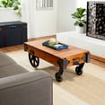 thumbnail image 3 of DecMode 45" x 16" Brown Wood Pallet Inspired Coffee Table with Wheels, 1-Piece, 3 of 14