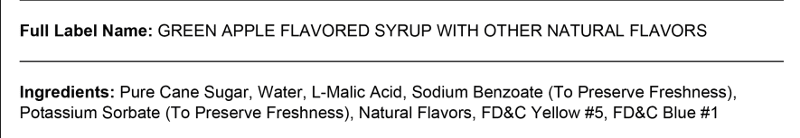 Torani Green Apple Flavouring Syrup, 1 Liter + Gold Pump