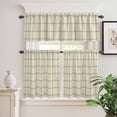 thumbnail image 2 of 3 Piece Kitchen Curtains and Valances Set Beige Plaid Cafe Curtains 36 Inch Length Vintage Grid Stripe Minimalist Art Linen Valance & Tier Curtain for Living Room Bedroom Window 54"x18"+27"x36"*2, 2 of 6