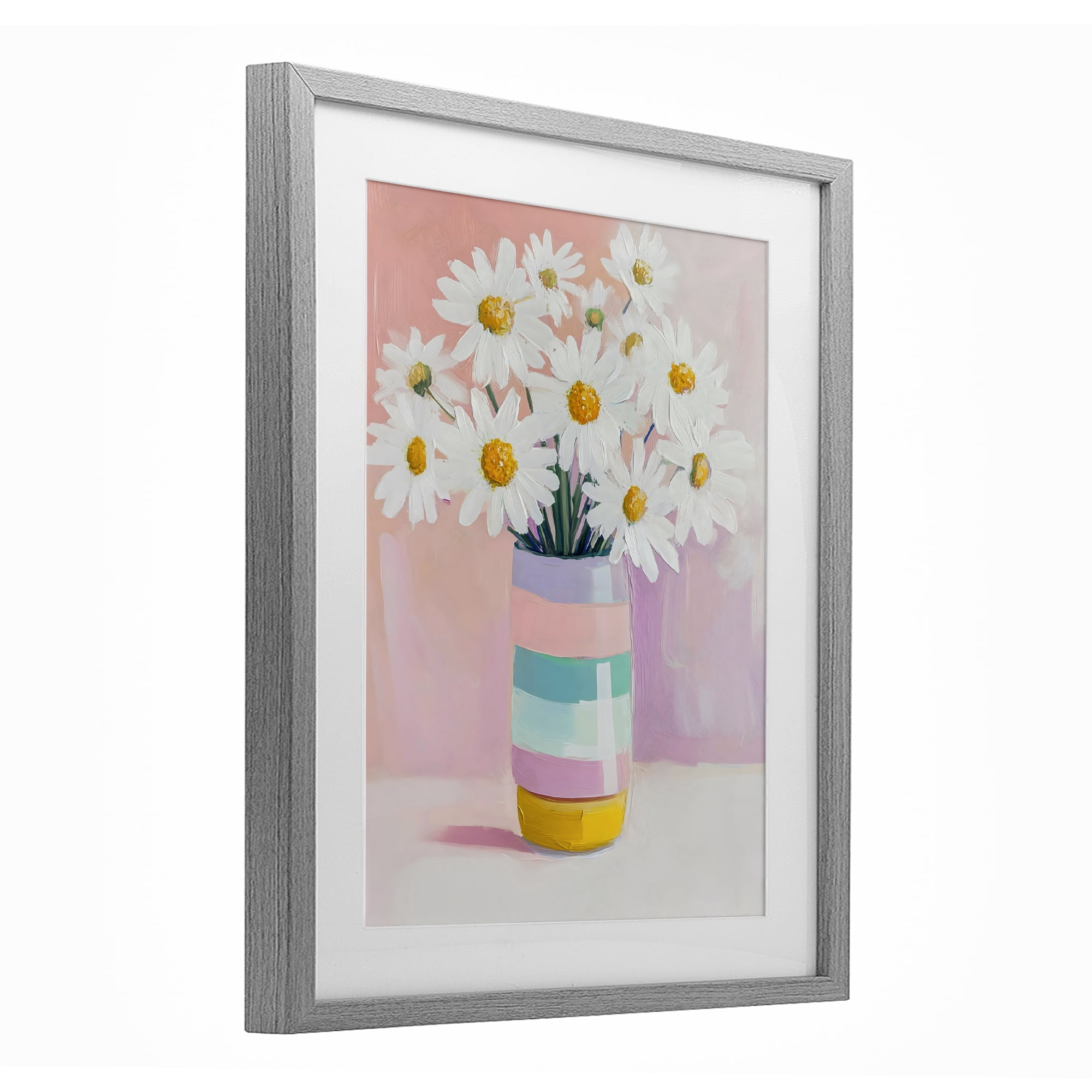 Stupell Industries Daisies in Striped Vase Gray Framed Print Under Glass, design by The Prints Vibe