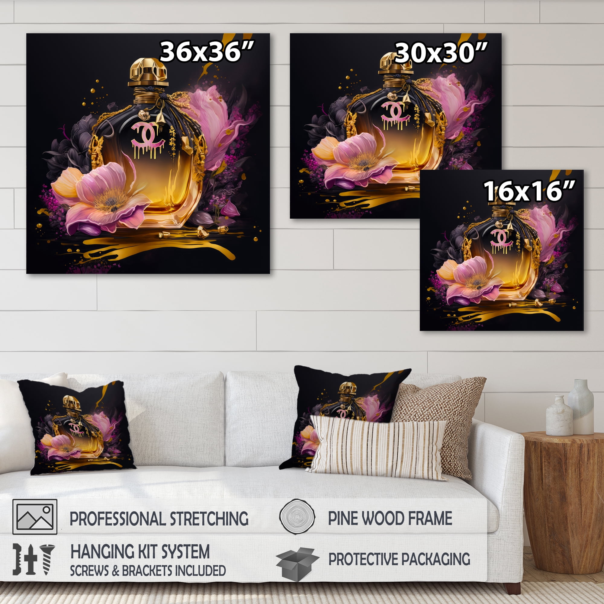 Designart Chic Perfume Bottle With Pink Roses I Canvas Wall Art