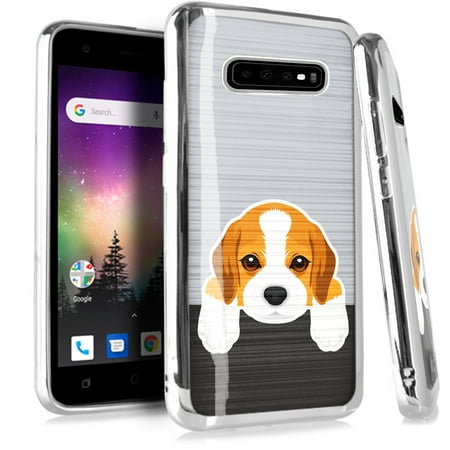 Compatible Samsung Galaxy S10 S 10 Case Electroplated Chrome TPU Brushed Textured Hybrid Phone Cover (Cute Dog