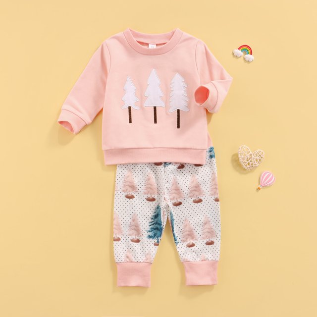FOCUSNORM T-shirt à Manches Longues à Col Rond + Pantalon pour Enfant en Bas Âge Fille
