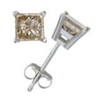 thumbnail image 2 of Paris Jewelry Boucles d'Oreilles Clous en Saphir Champagne Créé Rond de 2 Carats Plaqué Or Blanc 10k, 2 of 2