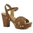 thumbnail image 2 of Soda Women Block Chunky High Heels Sandals Open Toe Platform Ankle Strap Crisscross Band MIGUEL-S Tan Brown 7.5, 2 of 4