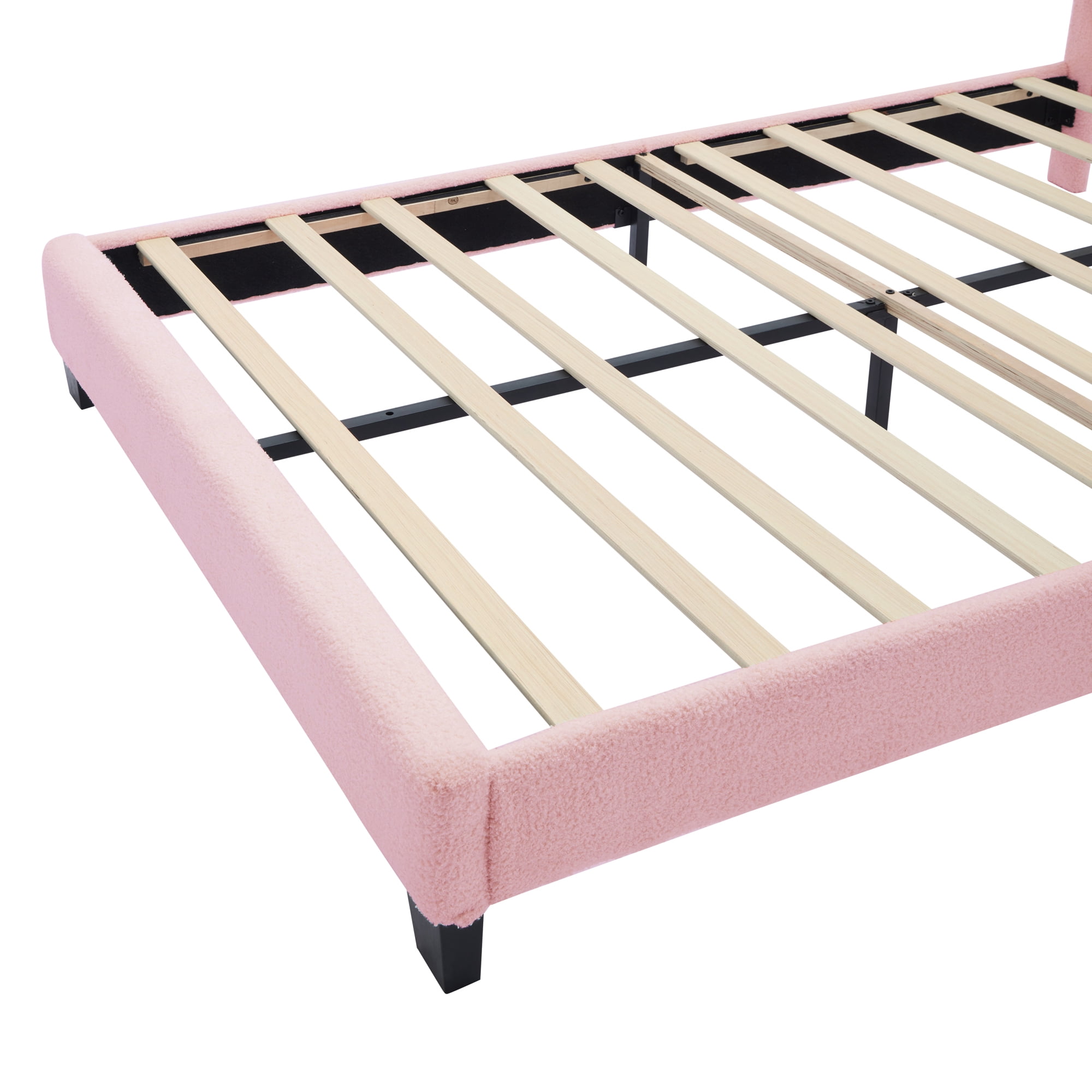 Euroco Upholstery Full Size Platform Bed with Flower-Shaped Headboard and LED Light for Kids Bedroom