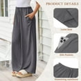 thumbnail image 3 of TEMOFON Pants for Women Plus Size Wide Leg Linen Pant Palazzo Summer Casual Flowy Pants with Pocket Dark Grey Drawstring Loose Comfy Soft Pants 3XL, 3 of 10