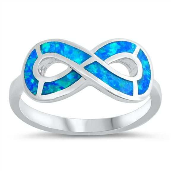 Blue Simulated Opal Infinity Symbol Ring Sterling Silver Size 5