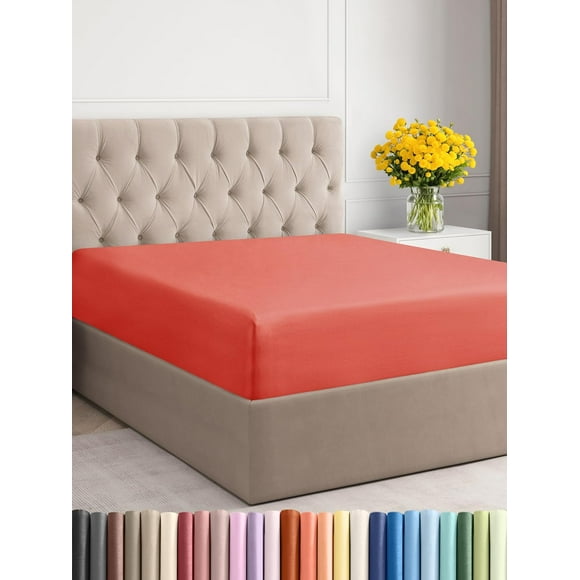 shiyou-Twin XL Size Fitted Bed Sheet - Hotel Luxury Single Fitted Sheet Only - Fits Mattress Up to 16 - Extra Soft, Wrinkle Free, Breathable & Cooling - Bottom Fitted Sheet - Coral Single Fitted Shee