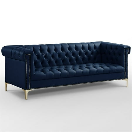 Ryder Navy Leather Chesterfield Sofa Gold Metal Y Legs Tufted Canada Ryder Navy Leather Chesterfield Sofa, Tufted Leather Sofa Canada