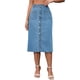 thumbnail image 1 of Falda de mezclilla para mujer INSPIRE CHIC, con botones en la parte delantera, abertura con bolsillos, cintura alta, falda lápiz midi, falda de mezclilla L azul claro, 1 of 6