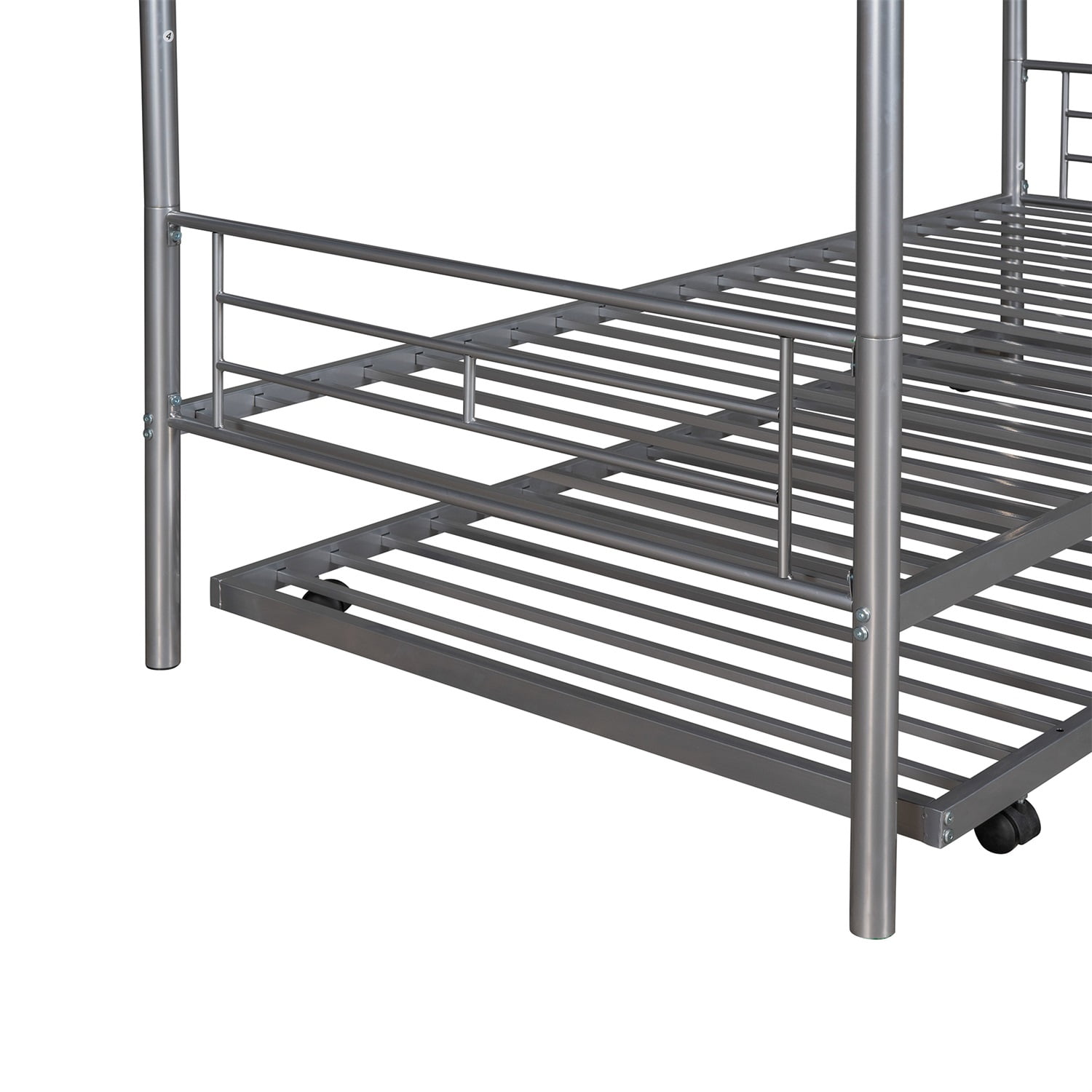 Kadyn Metal Bunk Bed, Twin-Over-Twin Bed with Trundle, Can be Divided into two beds, Modern Bunk Bed Frame for Juniors, Silver