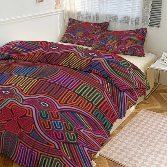 3 Pcs Soft Bedding Set, Includes 1 Duvet Cover with Zipper And 2 Pillow Shams,Mola De Panama Bird Twin(86"x70")