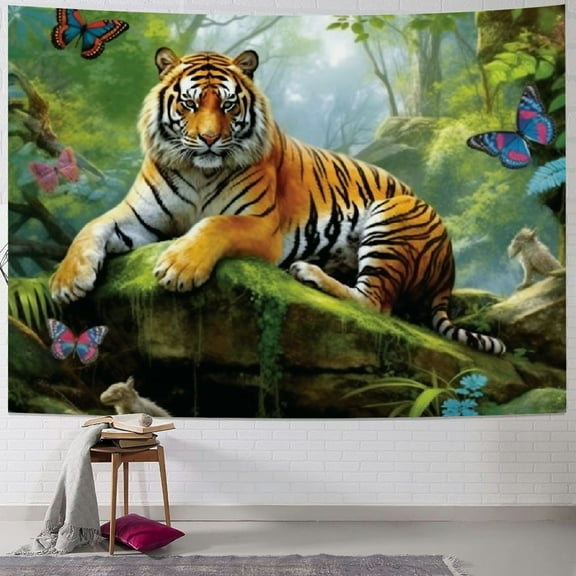 PRATYUS  Tiger Tapestry Tropical Rainforest Landscape King of the Forest Tiger Tapestry Forest Animal Theme Hanging Wall Decorated for Living Room Bedroom  60x50inch