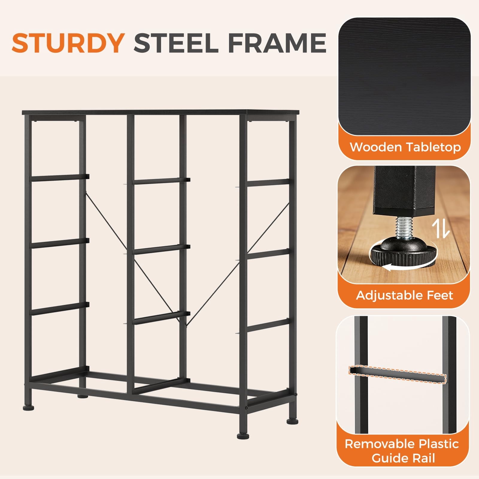 Telyra 8-Drawer Fabric Dresser Tall Storage Tower with Wood Top and Steel Frame Bedroom Closet Organizer, Black Wood Grain