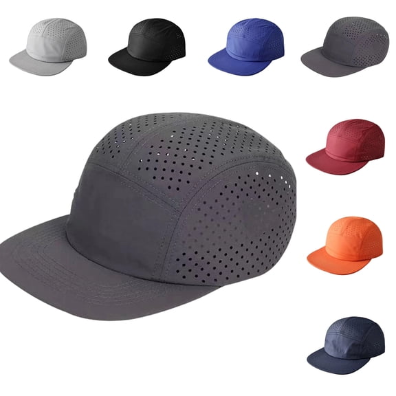 Breathable Mesh 5 Panel Short Brim Hat for Men Women Outdoor Quick Drying Versatile Sports Hiking Running Lightweight Adjustable Low Profile Baseball Cap, #02 Dark Gray, One Size