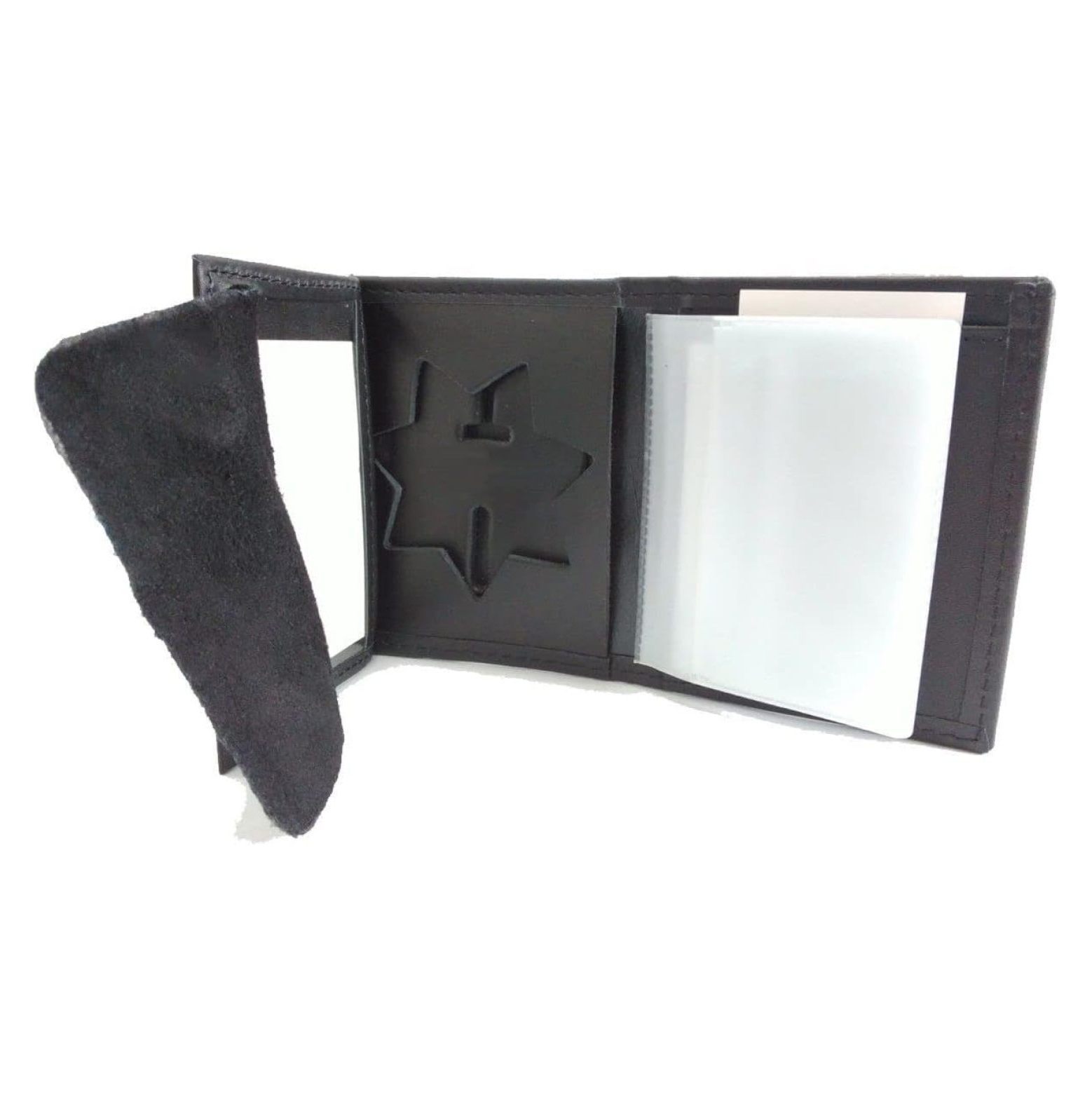 Leather Tri-Fold Wallet with Badge Holder - Law Enforcement - 7 Point Star - 2-3/4 x 2-3/4 Badge - Durable Police Wallet Black 40x45x10 Inch (Pack of 1)