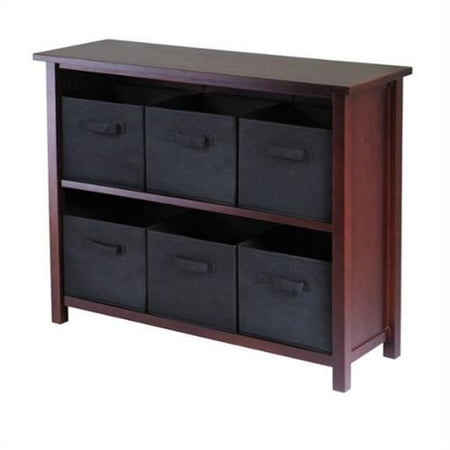 30&#34; 2 Shelf Verona Storage with 6 Baskets Walnut/Black - Winsome: Mid-Century Hardwood Organizer, Tools Provided