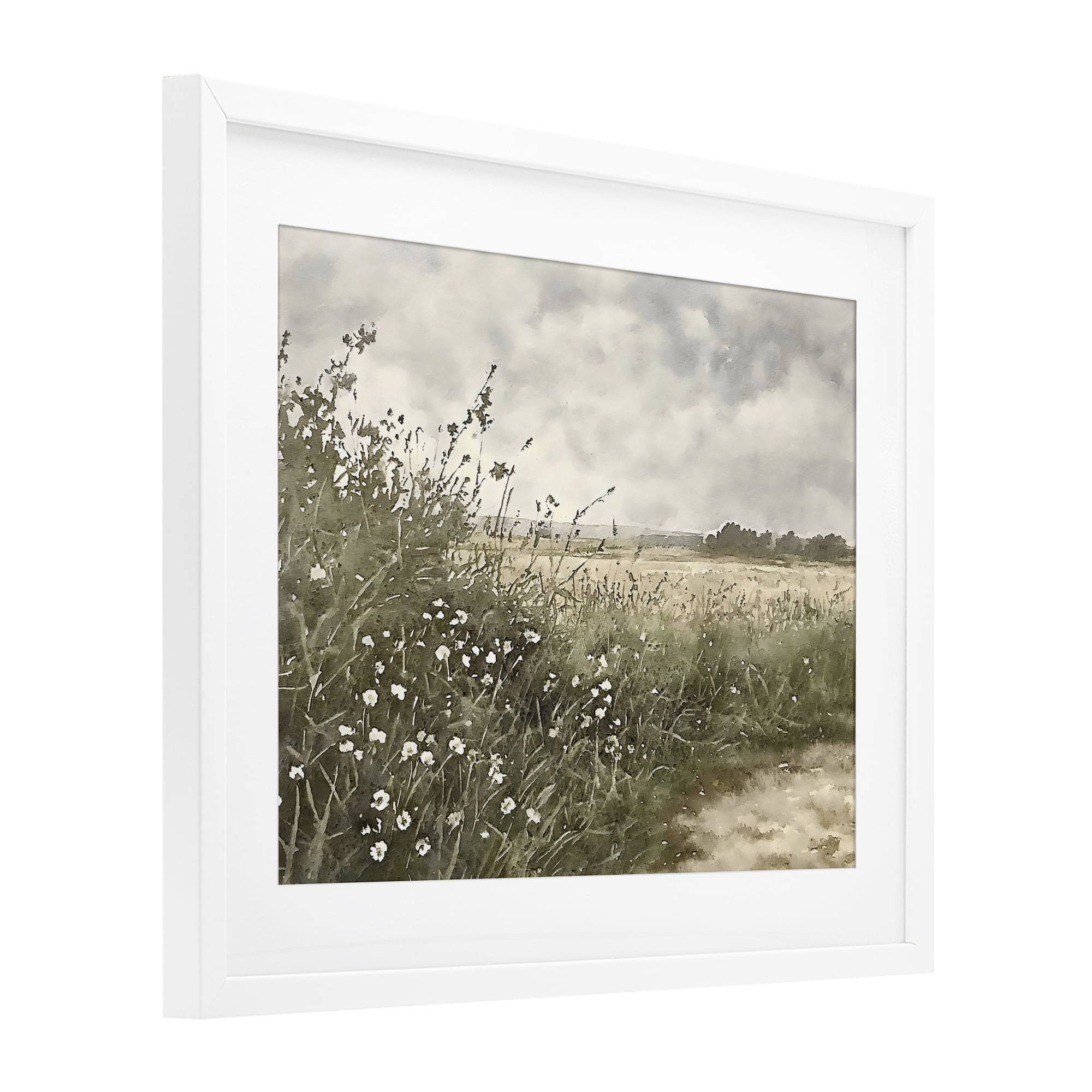 Stupell Industries Soft Meadow Landscape at Dusk White Framed Print Under Glass, design by Riley B
