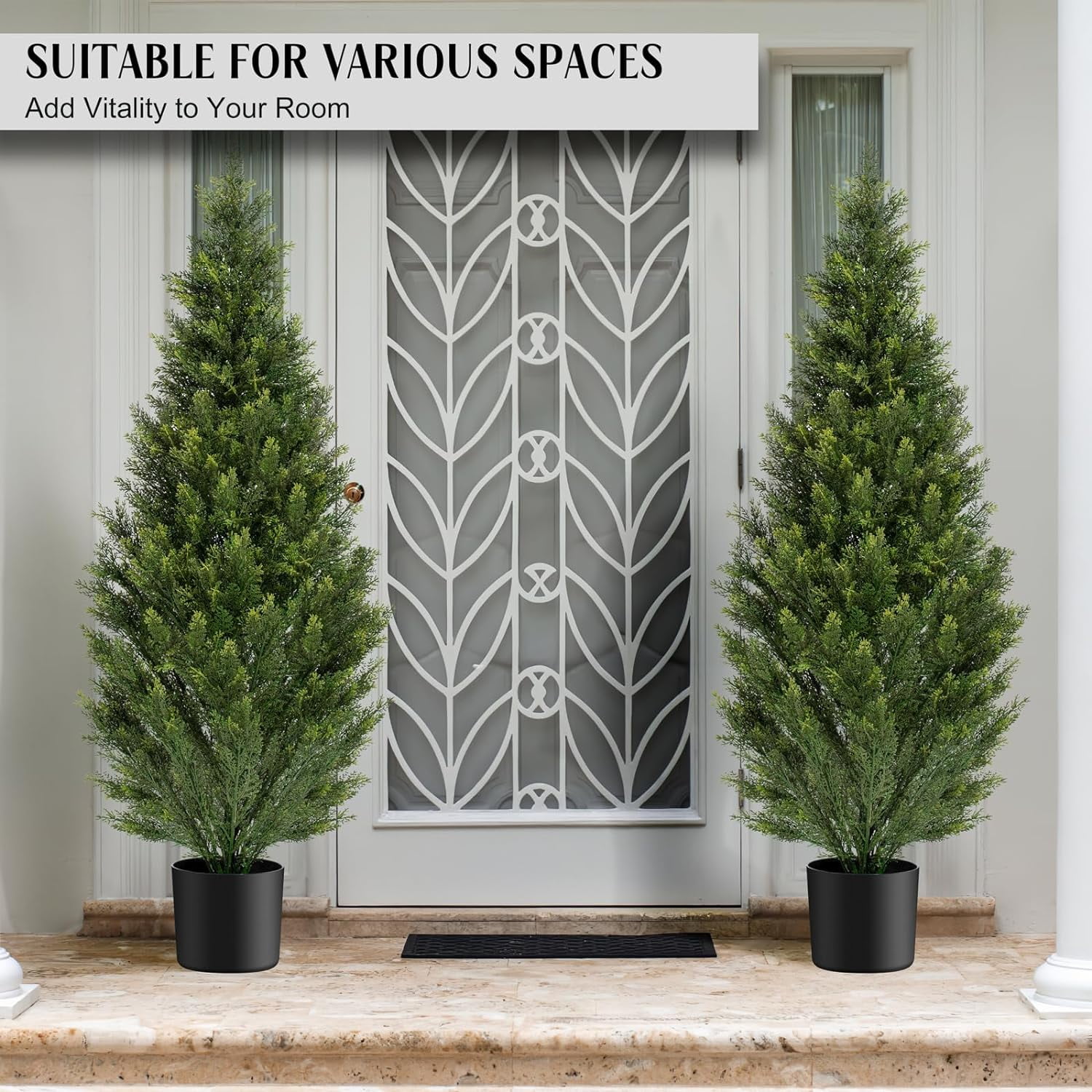 DLD Artificial Cedar Tree 2 Pack 4 ft Indoor/Outdoor Faux Plants for Porch Decor Cedar Plants UV Protected Potted Tree, Artificial Plants Outdoor, Housewarming Gift