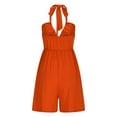 thumbnail image 6 of qolati Women Overalls Romper Casual Sleeveless Adjustable Tie Strap Halter Wide Leg Overall Shorts Summer Beach Outfits with Pockets, 6 of 7