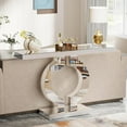 thumbnail image 3 of Tribesigns 43-Inch Mirrored Console Table with O-Shaped Base, Modern Silver Glass Entryway Table with Mirror Finish, 3 of 5