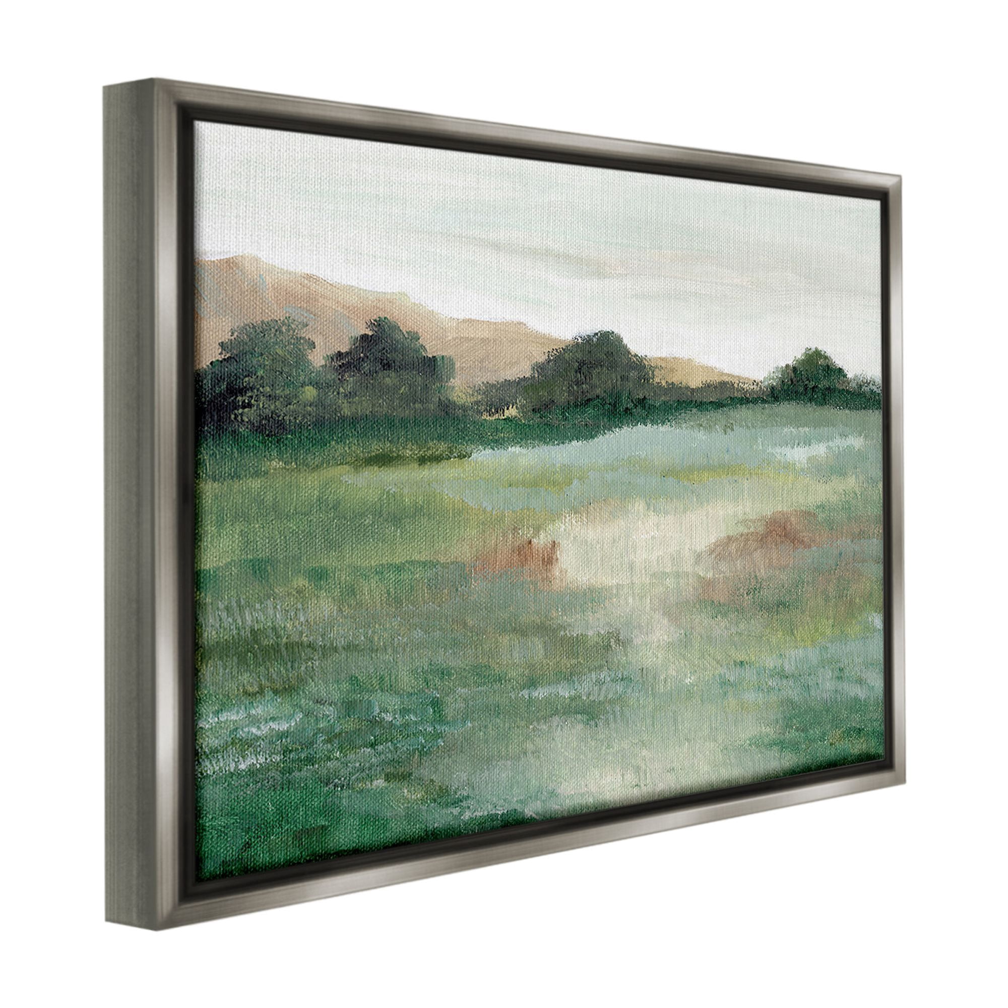 Stupell Industries Brushed Mountain Valley Landscape Painting Gray Floater Framed Canvas Art Print Wall Art, 31 x 25