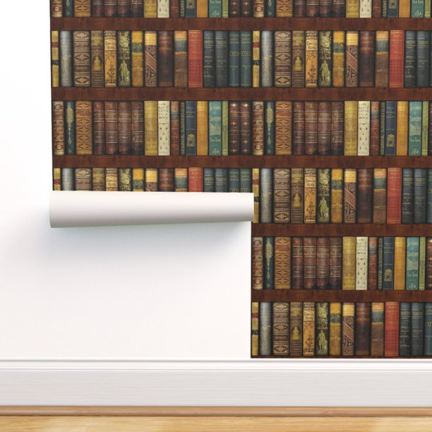 Spoonflower Peel And Stick Removable Wallpaper Book Books Library Shelves Bookcase Literary Walmart Com Walmart Com