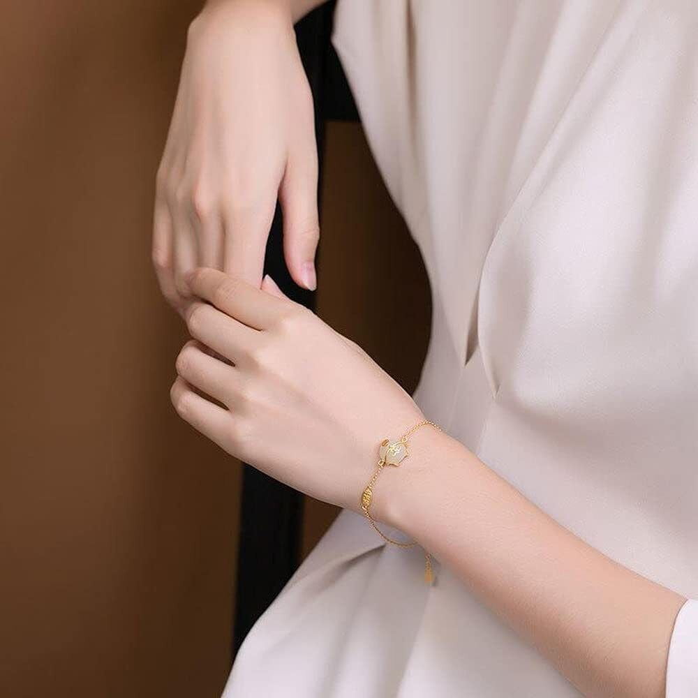 Chinese Retro Crafts Woman Jewelry Creativity Lucky Cat Natural Jade Bracelet