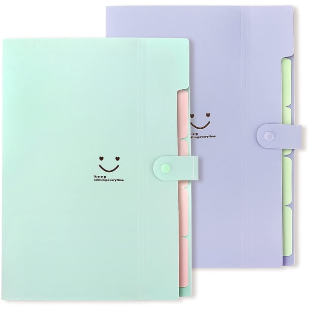 Carpetas de archivos expandibles FloreceBien con bolsillos, tamaño carta/A4, organizador de documentos en forma de acordeón para la escuela y la oficina, paquete de 2, morado y verde