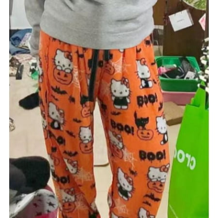 

Cool Hello Kitty Kuromi Sanrio Cartoon Plush Pants Y2K Halloween Kt Cat Pumpkin Pajama Pants Autumn/winter Warm Home Pants Gift